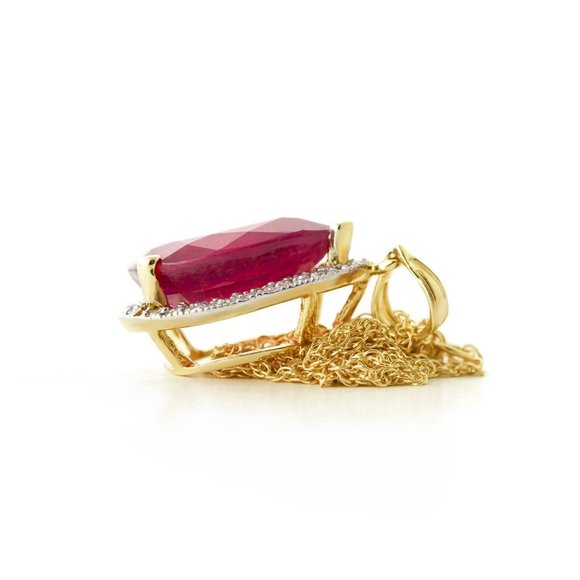 14K. SOLID GOLD NECKLACE WITH  DIAMONDS & RUBY - Picture 5 of 9